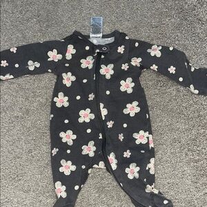 Floral Kids One Piece - Black and Pink